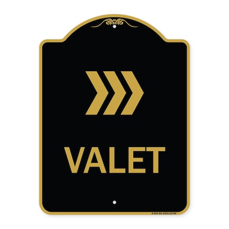 Signmission Designer Series Sign-Valet Right Arrow, Black & Gold Aluminum Sign, 18" x 24", BG-1824-22744 A-DES-BG-1824-22744